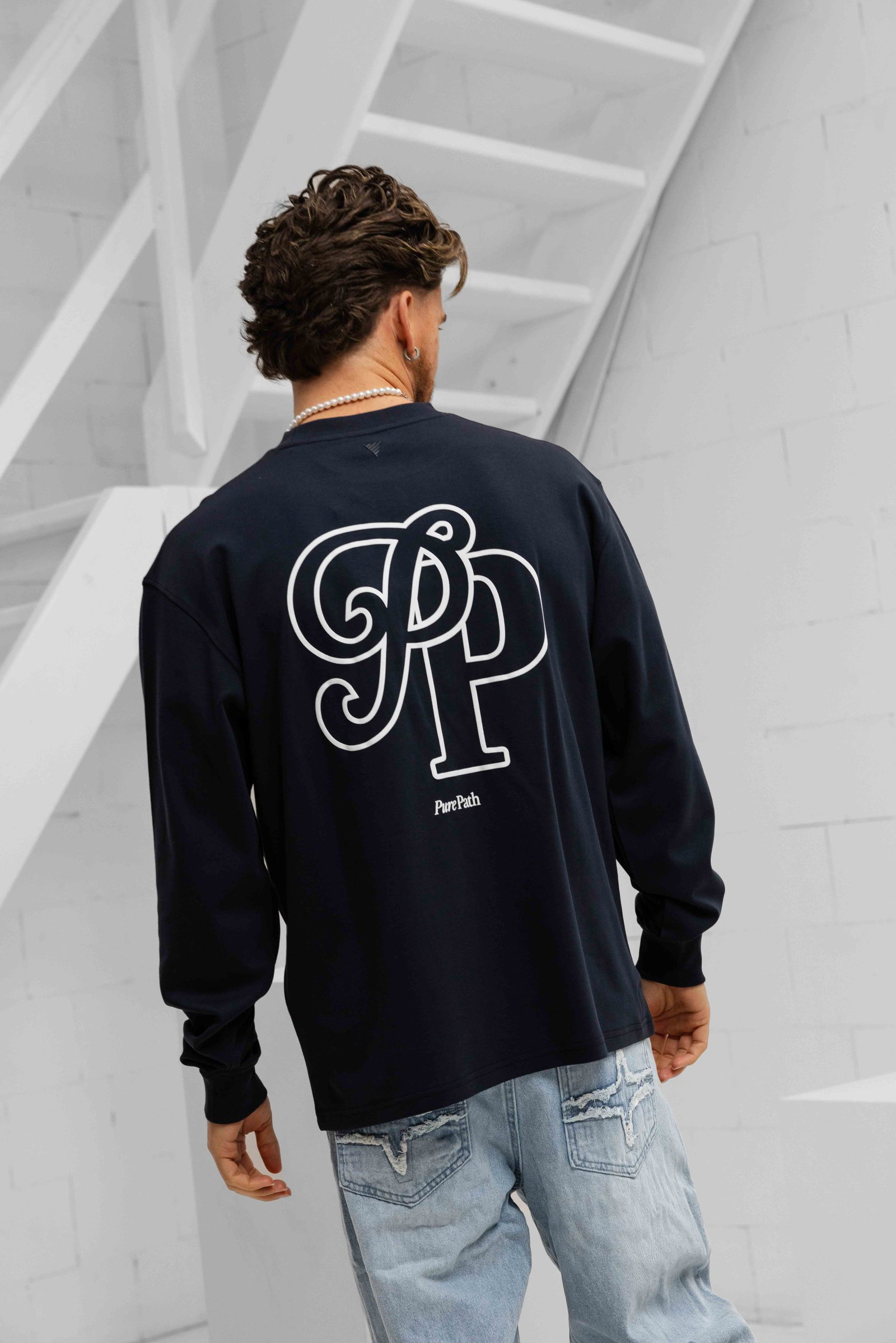Image of Pure Path Initial Longsleeve T-Shirt Heren Donkerblauw
