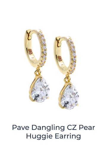 Pave Dangling CZ Pear Huggie Earring