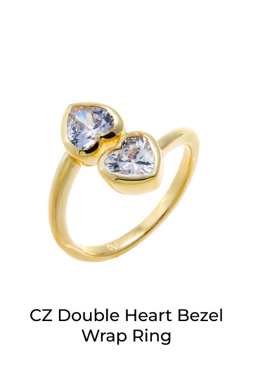 CZ Double Heart Bezel Wrap Ring