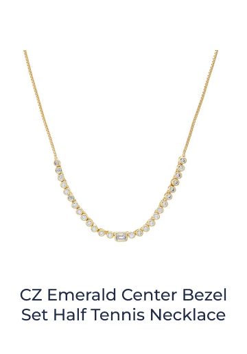 CZ Emerald Center Bezel Set Half Tennis Necklace
