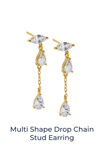 Multi Shape Drop Chain Stud Earring