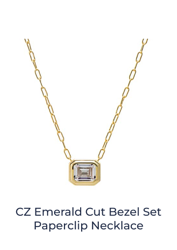 CZ Emerald Cut Bezel Set Paperclip Necklace
