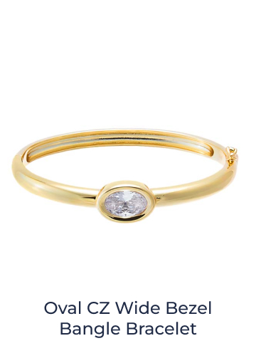 Oval CZ Wide Bezel Bangle Bracelet