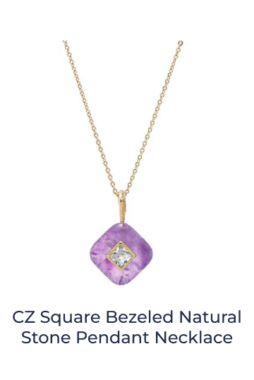 CZ Square Bezeled Natural Stone Pendant Necklace