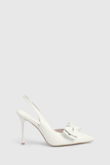 Faux Metallic Leather Bow Detail High Stiletto Slingback Court Shoes