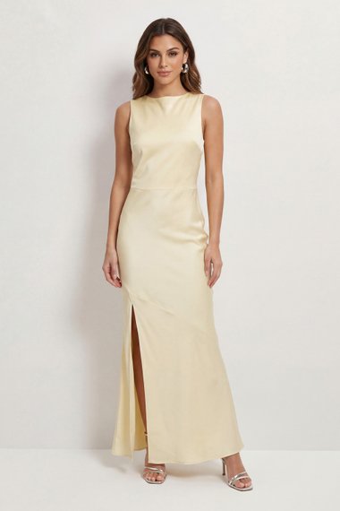 High Neck Cowl Back Bridesmaid Dress