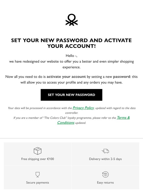 Activate your new Benetton account now