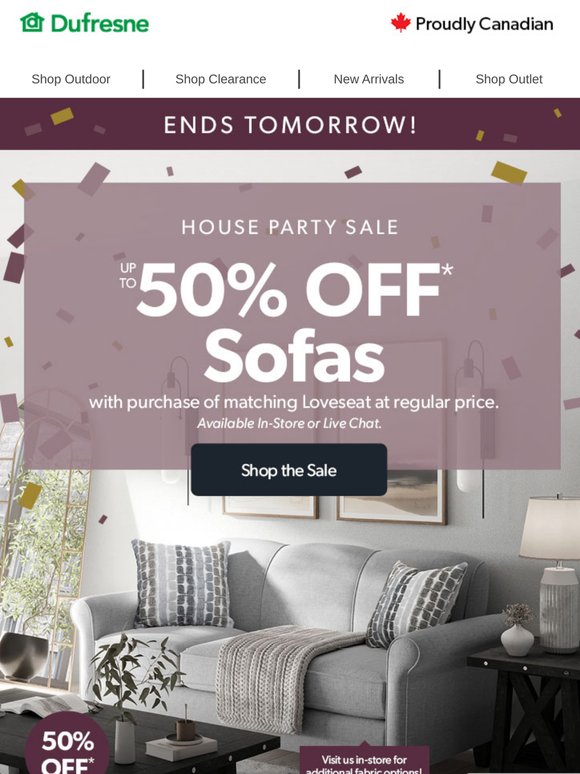 Up to 50% OFF* Sofas 🚀 House Party Ends Tomorrow!