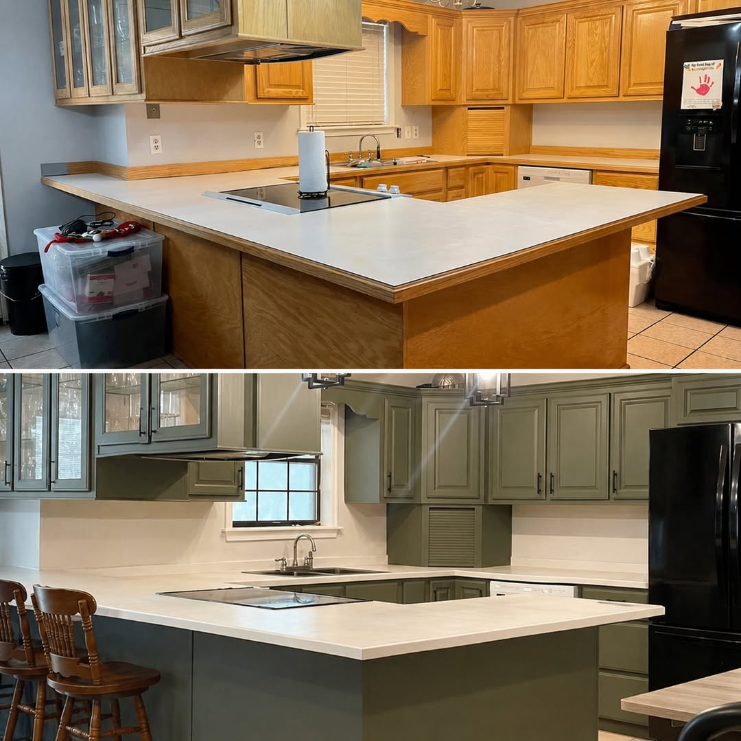 A picture from one of our customers who used Envy All-In-One Paint on the kitchen cabinets of her home.