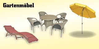 Gartenmöbel - Gartenbänke, Gartenstühle, Gartentische, Liegestühle, Loungemöbel, Sitzgruppen, Sonnenschutz, Grills und Feuerschalen, Auflagen und Boxen....