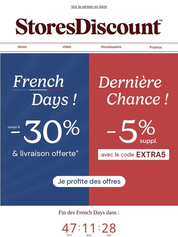🚨 Dernières heures : jusqu'à -30% + Livraison Offerte