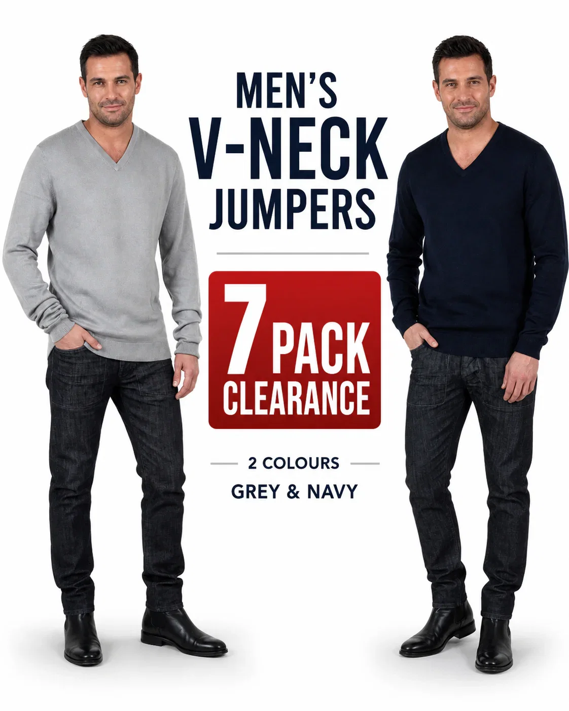 Image of 7 Pack Men’s V-Neck Jumpers – Grey & Navy Clearance