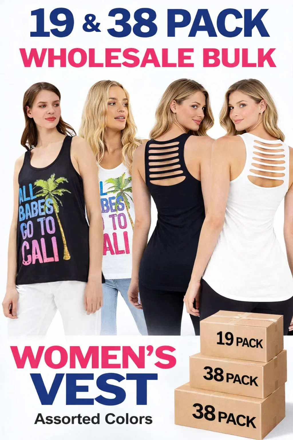 Image of Women Slashed Back Sleeveless Tank Top - 19/38 Pack