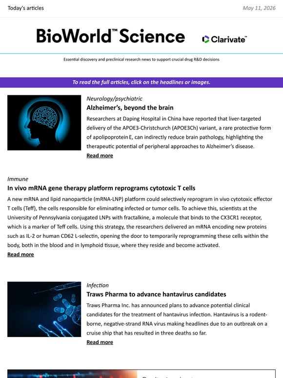 Full edition: Traws to advance hantavirus candidates; reprogramming cytotoxic T cells and more