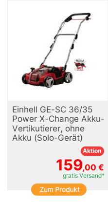 Einhell GESC 3635 Li  Solo Power XChange LiIon Akku Vertikutierer ohne Akku ohne Ladegert mit Schnellspannern