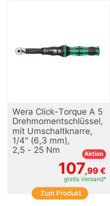Wera ClickTorque A 5 05075604001 Drehmomentschlssel mit Umschaltknarre 14 63 mm 25  25 Nm