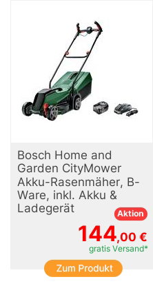 Bosch Home and Garden CityMower 18V32 BWare Akku Rasenmher BWare beschdigte  fehlende Verpackung inkl Akku inkl
