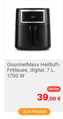 GourmetMaxx HeiluftFritteuse Digital 7l 1700W schwarz mattEdelstahl 65l 1700W Schwarz