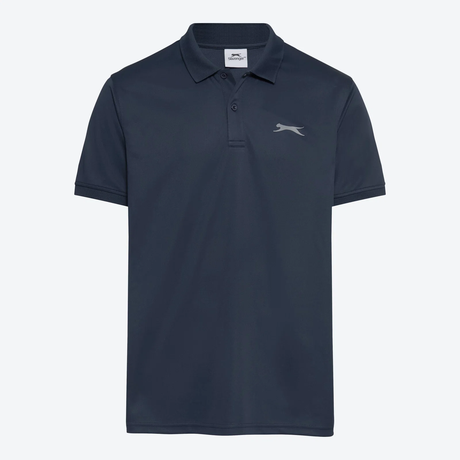 Poloshirt, dunkelgrau, kurzärmelig, mit Knopfleiste, Produktansicht, Vorderansicht.