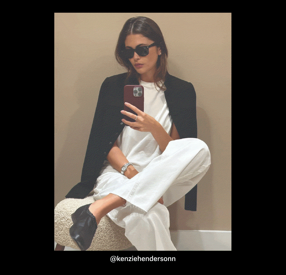 Kenzie Henderson in the Cam Low-Rise Jean styled with the Mercer Blazer in New York