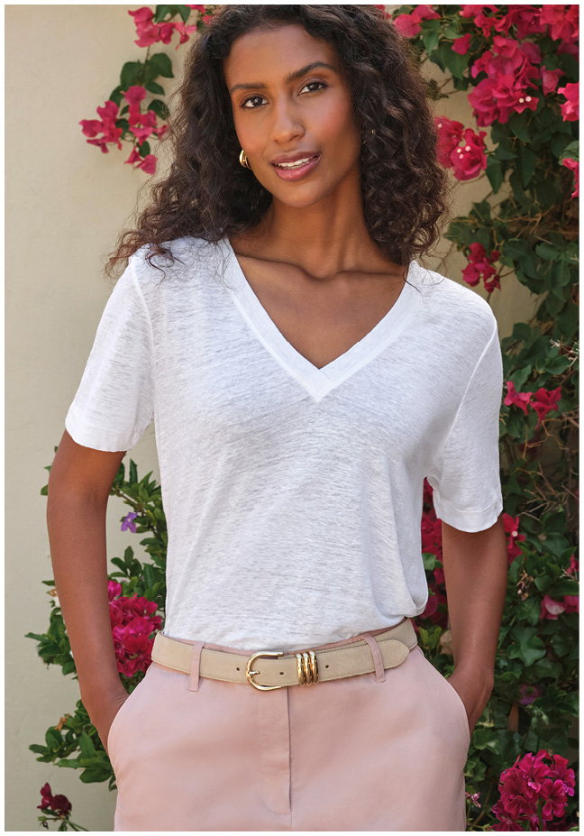 Linen V Neck Short Sleeve T-Shirt