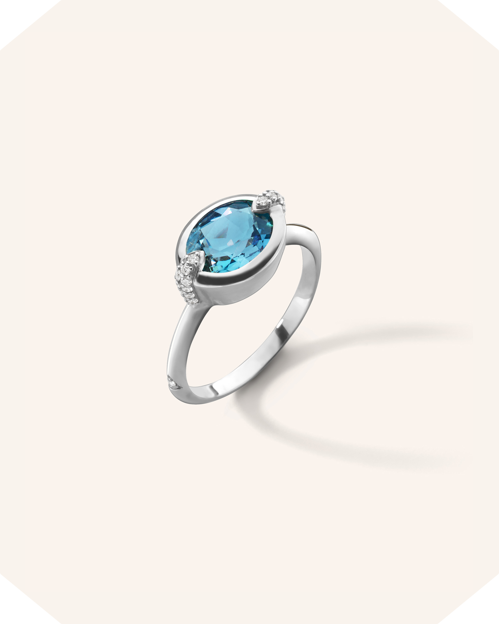 "Points North" Deep-Set Oval London Blue Topaz Ring