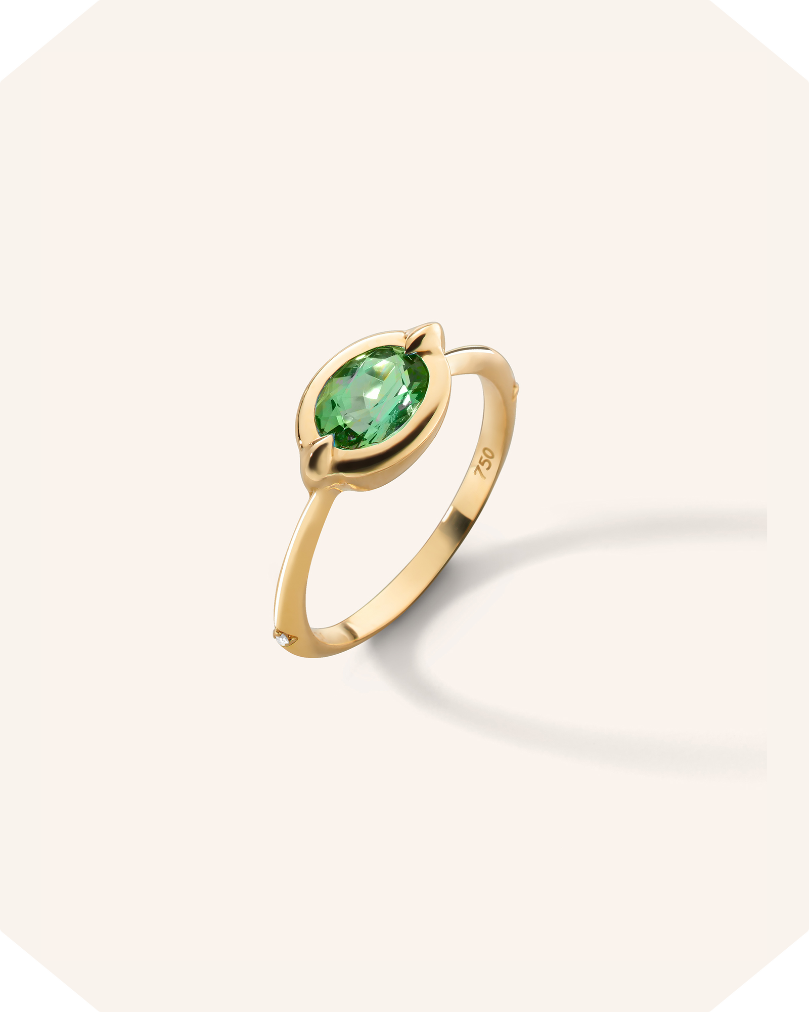 "Points North" Green Tourmaline Ring with Diamonds in 18K Gold