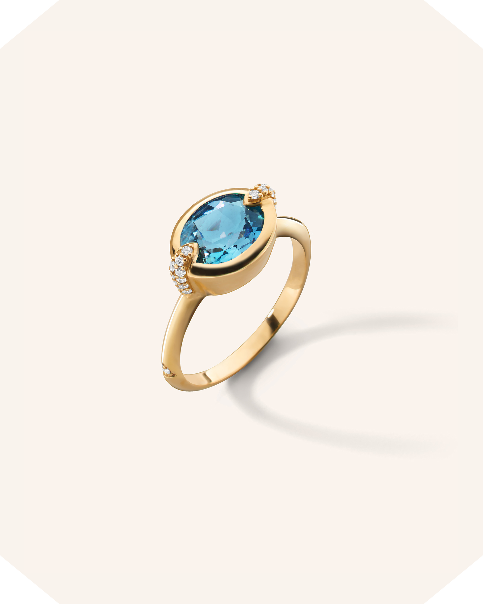 "Points North" Deep-Set Oval London Blue Topaz Ring