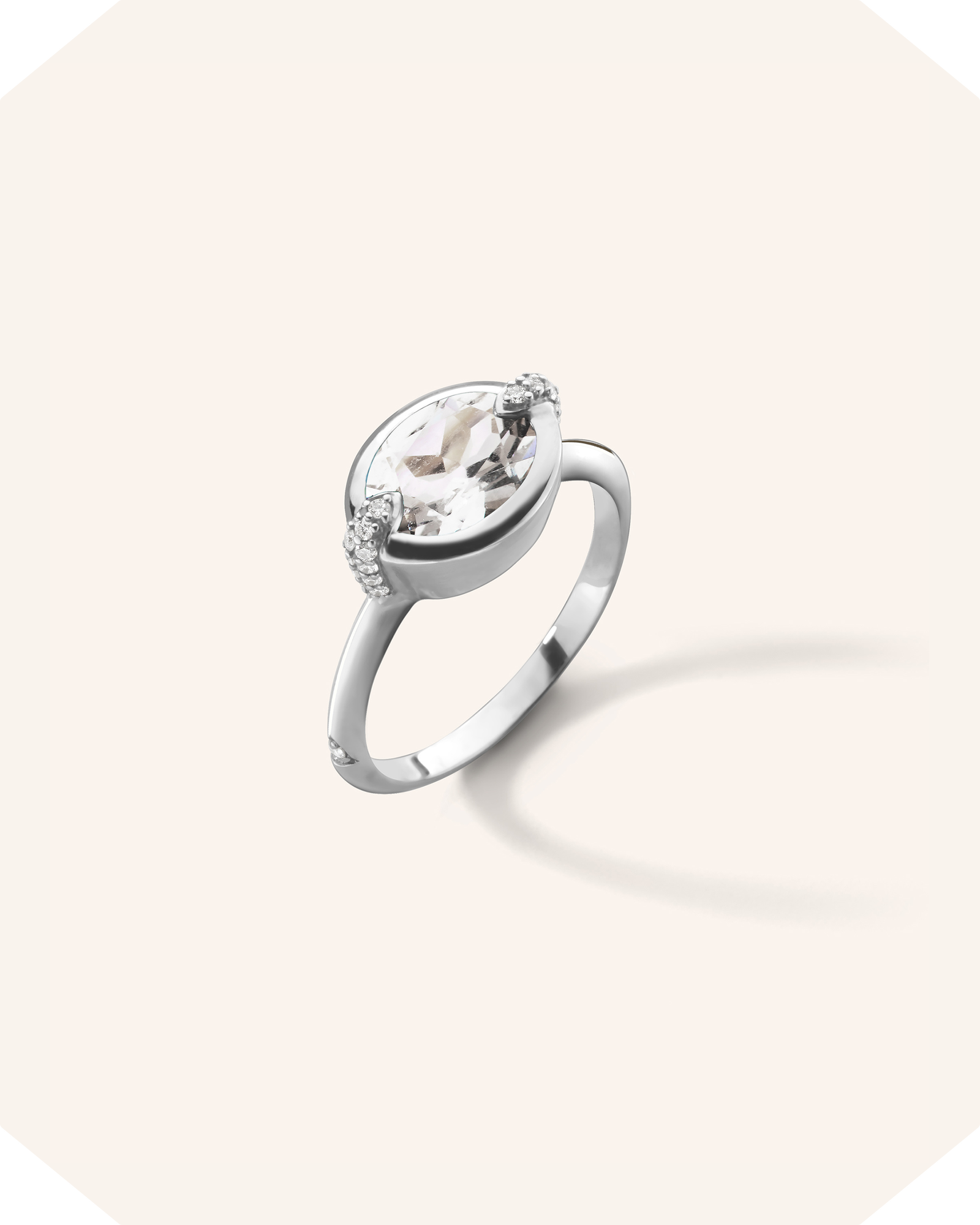"Points North" Deep-Set Oval Rock Crystal Ring