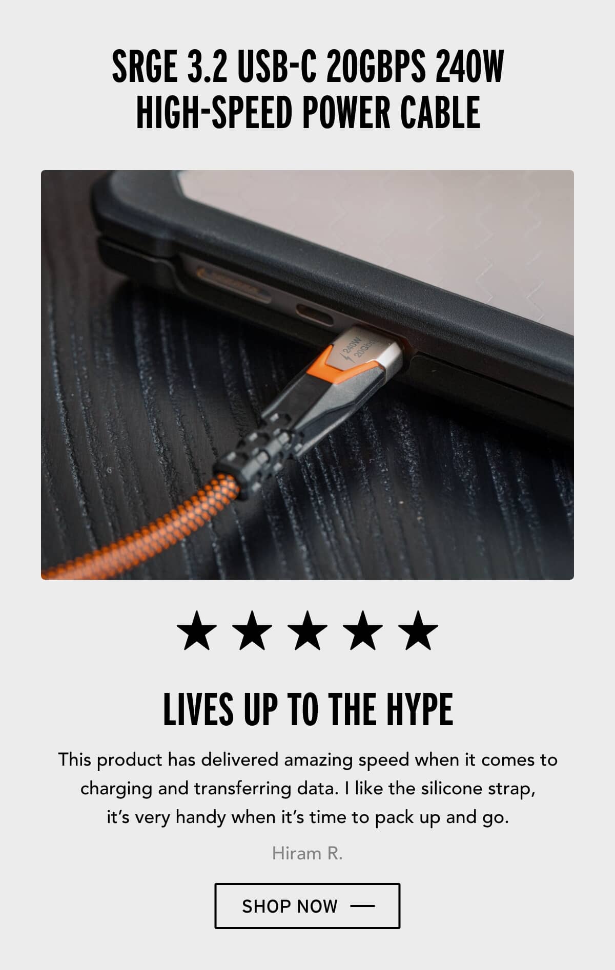 Urban Armor Gear: SRGE 3.2 USB-C 20GBPS 240W High-Speed Power Cable
