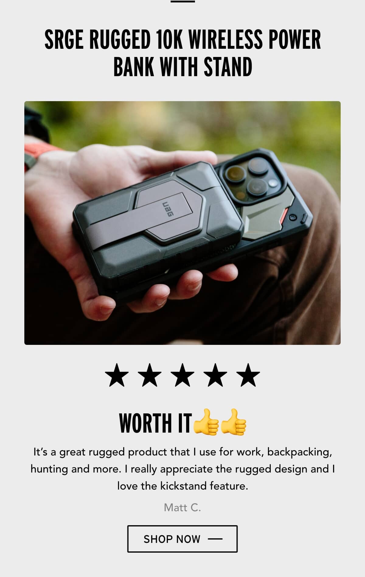 Urban Armor Gear: SRGE Rugged 10k Wireless Power Bank With Stand