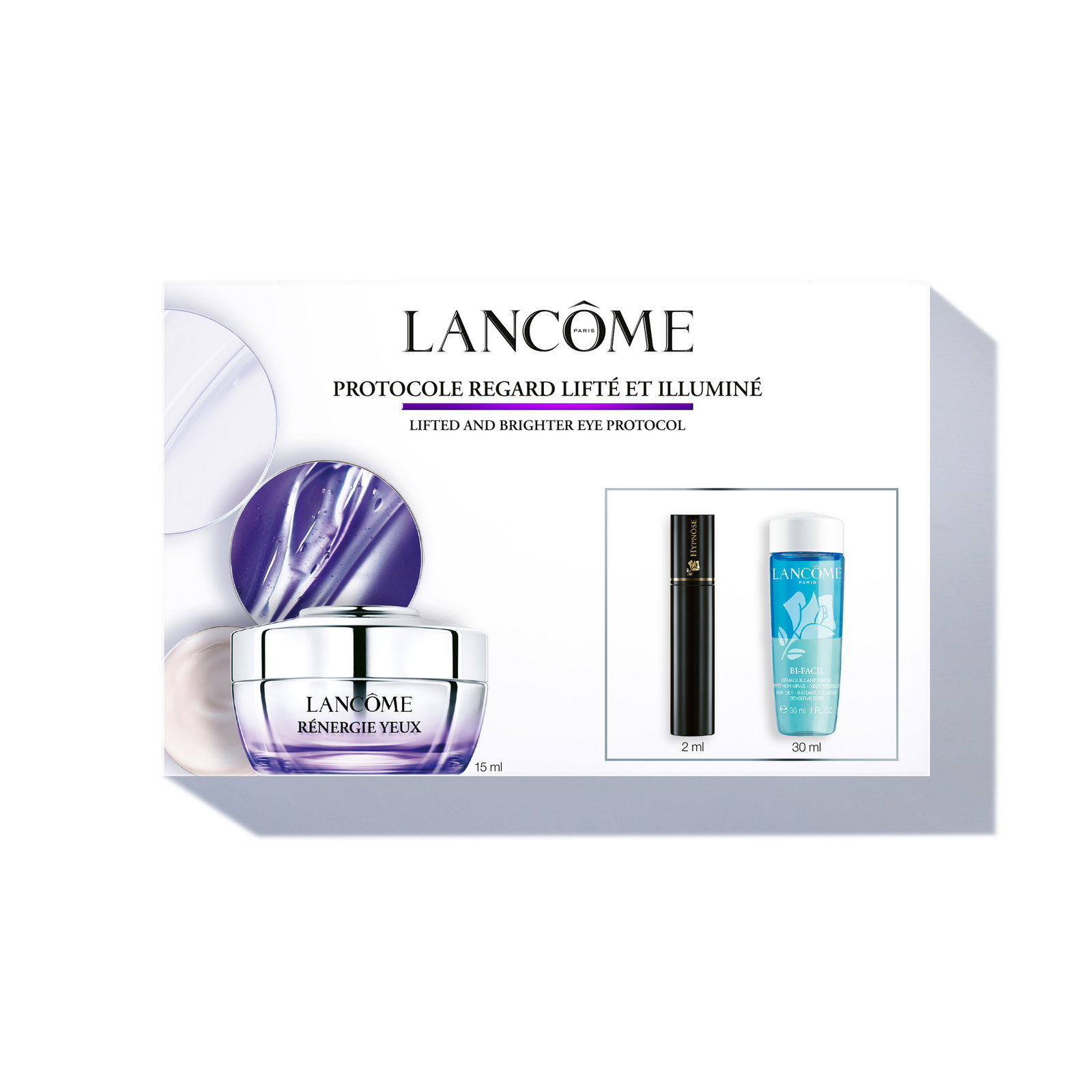 Cofanetto Lancôme Regard Lifté: Rénergie Yeux 15ml, mini mascara Hypnôse e Bi-Facil 30ml.