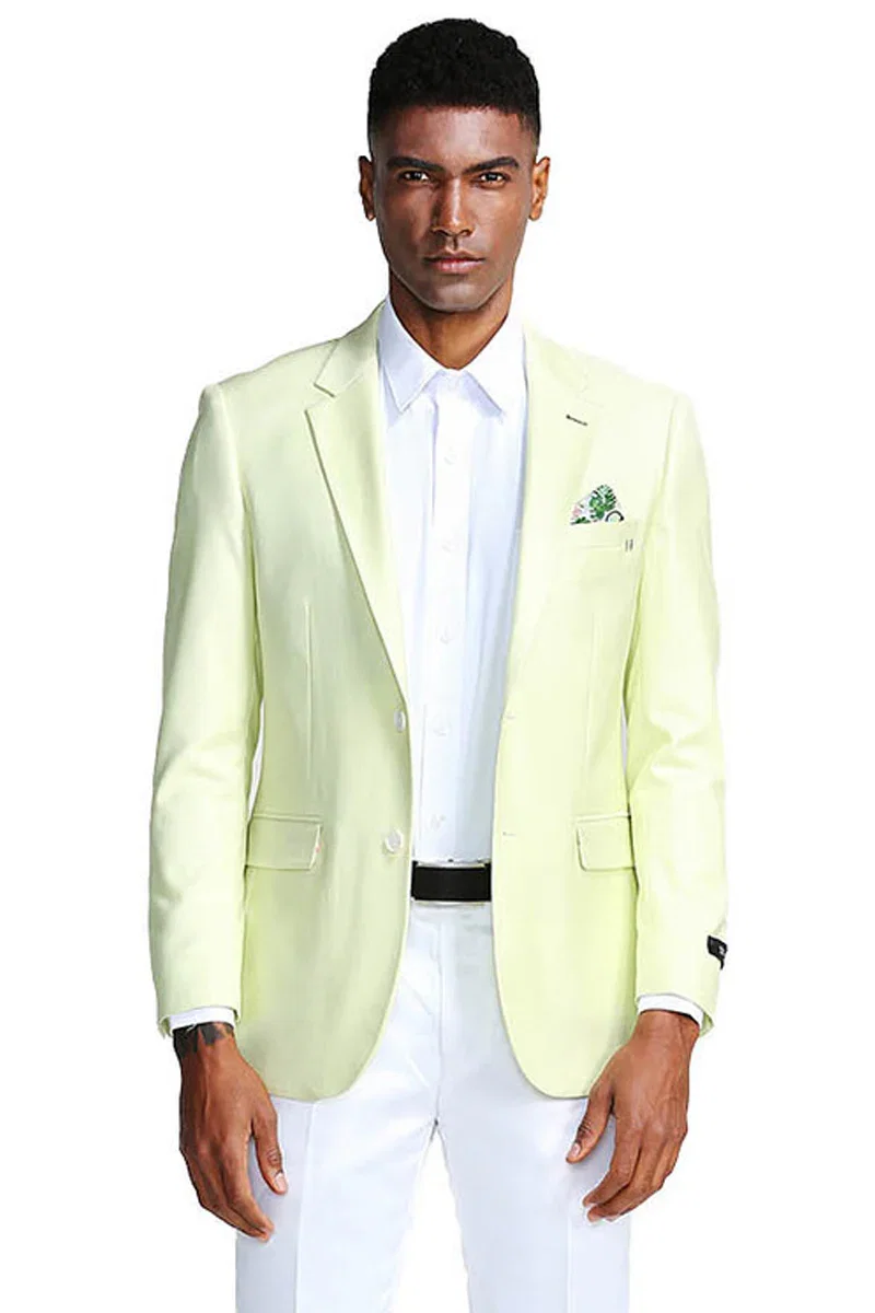 Men's Two Button Slim Fit Linen Style Summer Blazer in Mint Green