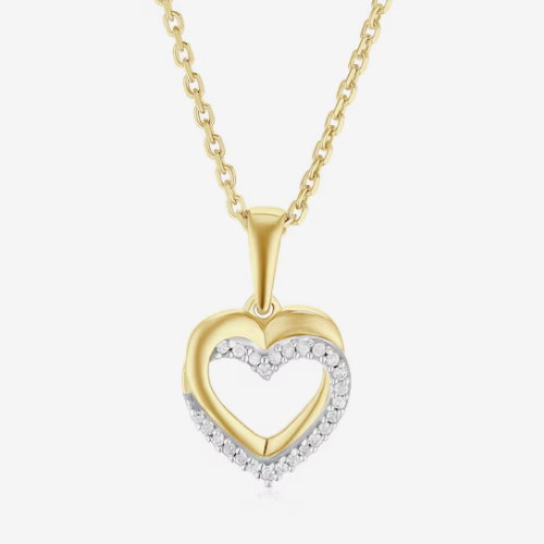Sterling Silver & 18ct Gold Vermeil Double Heart Diamond Necklace