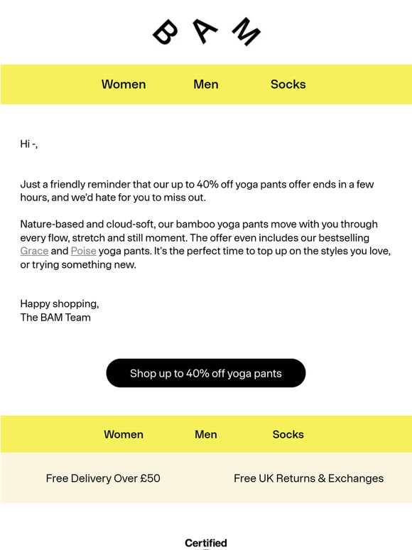 6 hours left: 40% off yoga pants