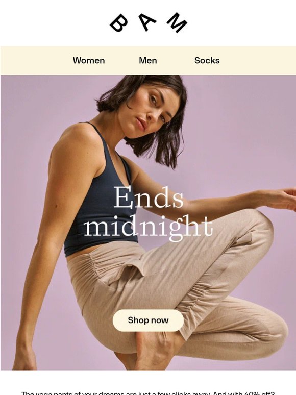 40% off yoga pants ends midnight