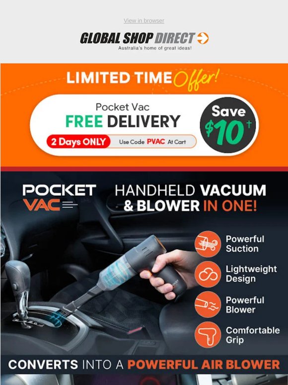Free Delivery on Pocket Vac! 2 Days Only