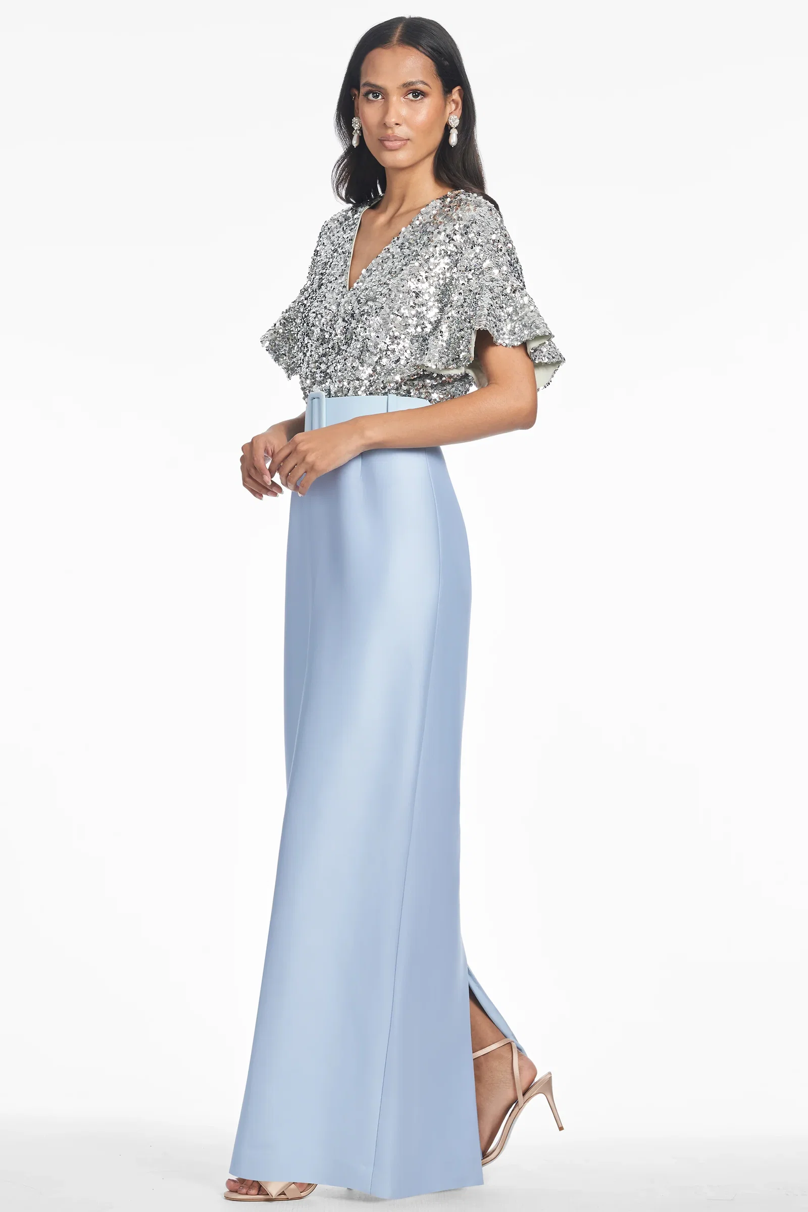 Image of MARLENE GOWN - SILVER/GLACIAL BLUE