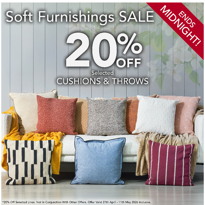 Soft Furnishing Sale. 20% off selected custions and throws