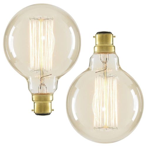 Pack of 40W BC B22 Vintage Filament Globe Bulbs, Clear