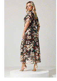 YOURS LONDON Curve Chocolate Brown Blurred Floral Wrap Dress