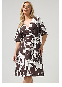 YOURS LONDON Curve White & Brown Floral Wrap Dress