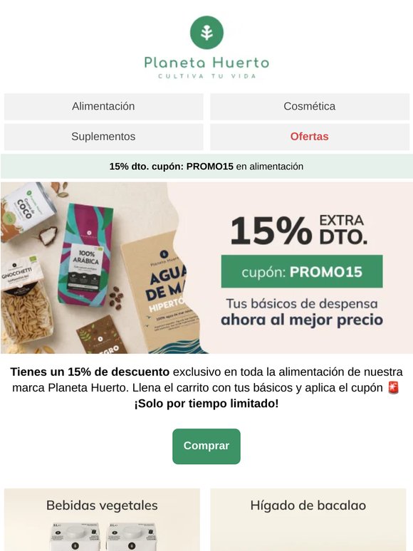 Cupón 15% dto. en Alimentación 🍎