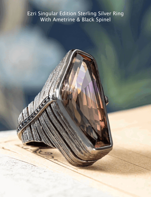 Ezri Singular Edition Sterling Silver RingWith Ametrine & Black Spinel