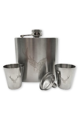 Flachmann Set - HIRSCHKOPF - silber