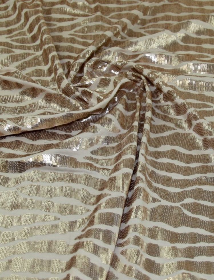 Deadstock Sequin Jersey Stretch Knit Fabric Cream & Gold
