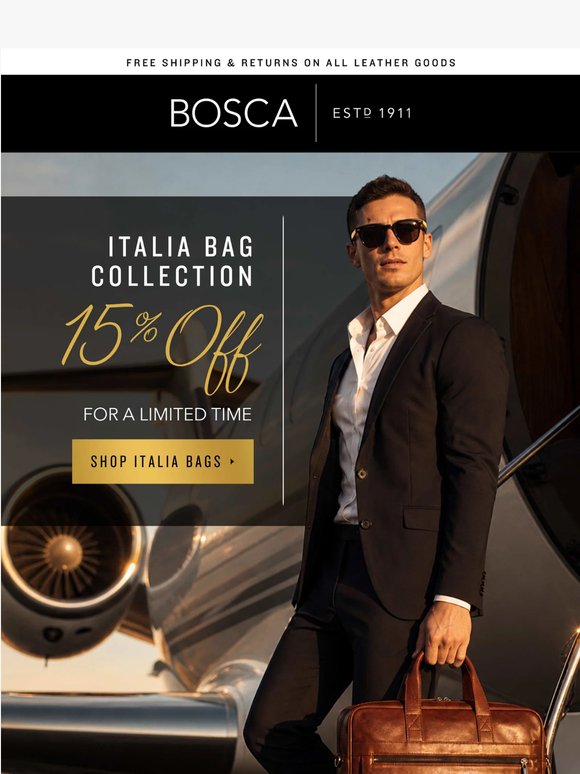 Final day: 15% off Italia bags ends tonight