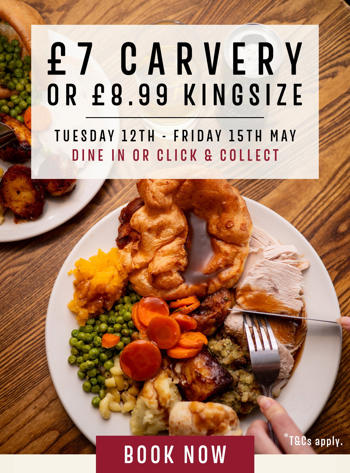 Enjoy a carvery for only £7 at your local Toby Carvery from Tuesday 12th to Friday 15th May.