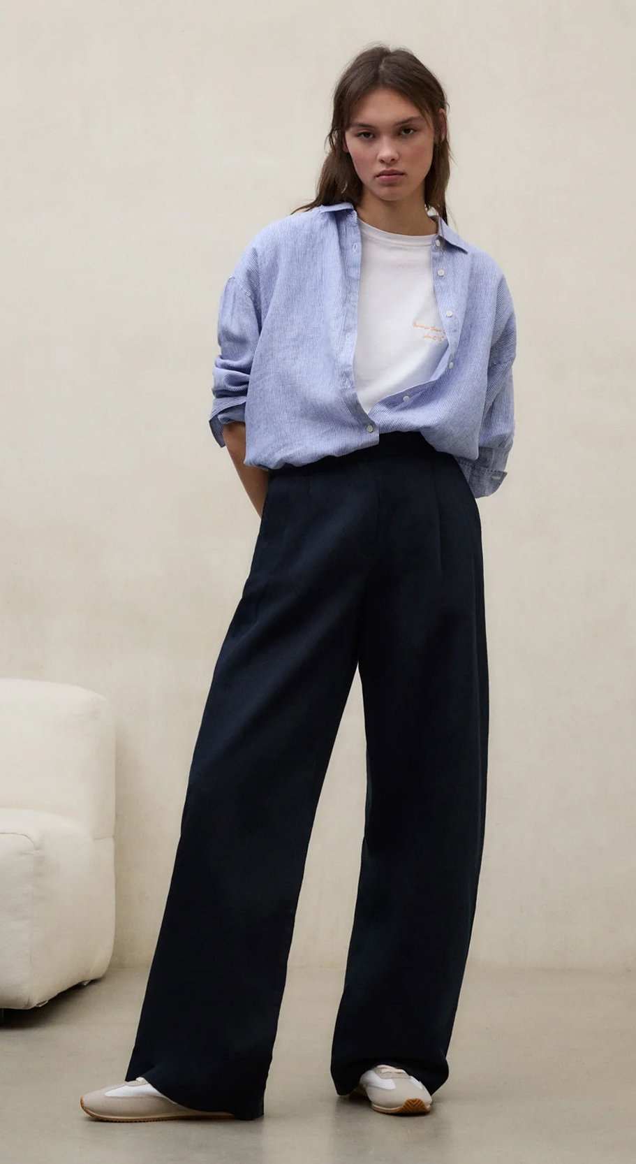 Navy Blue Miel Linen Trousers
