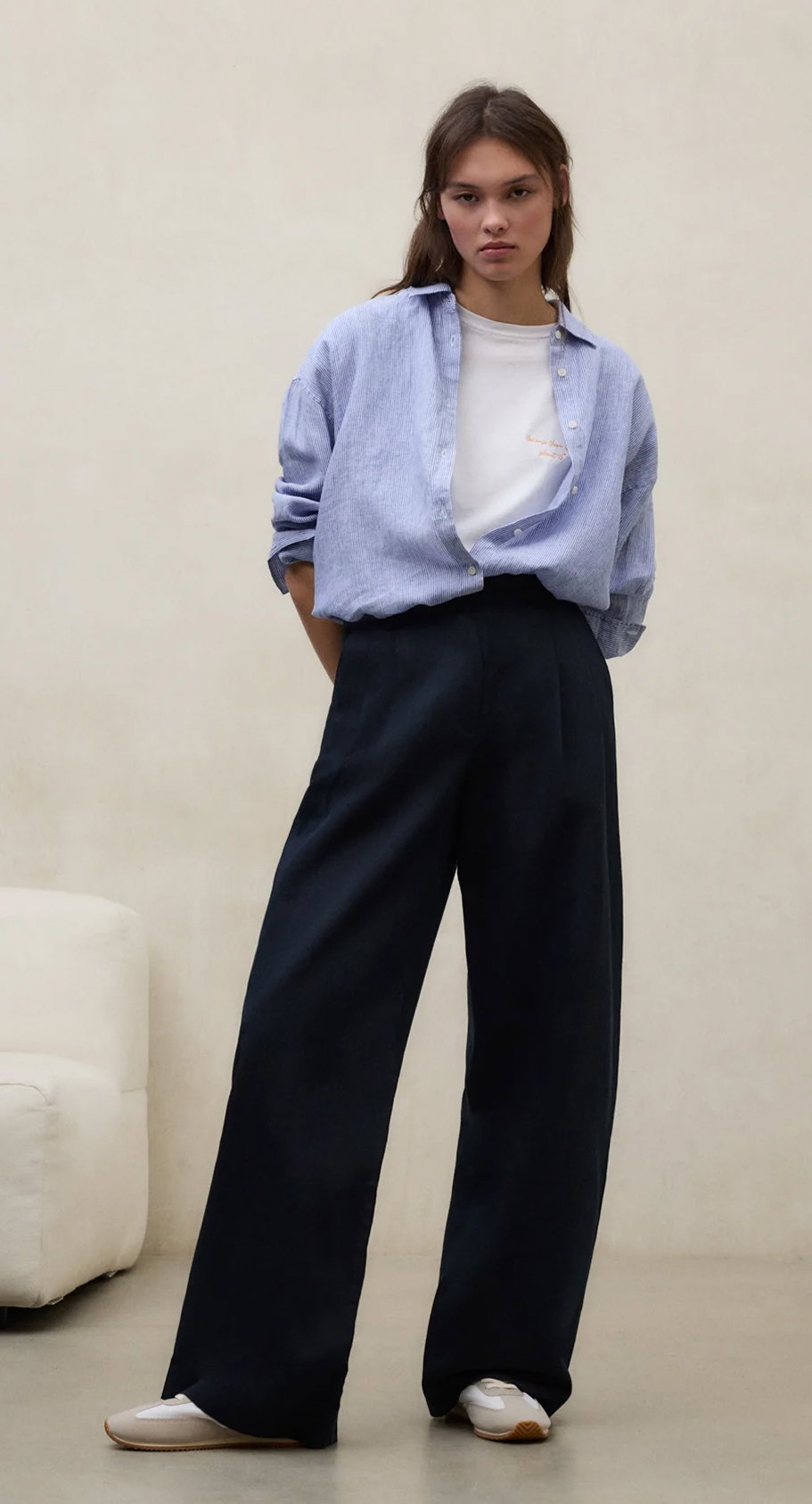 Navy Blue Miel Linen Trousers